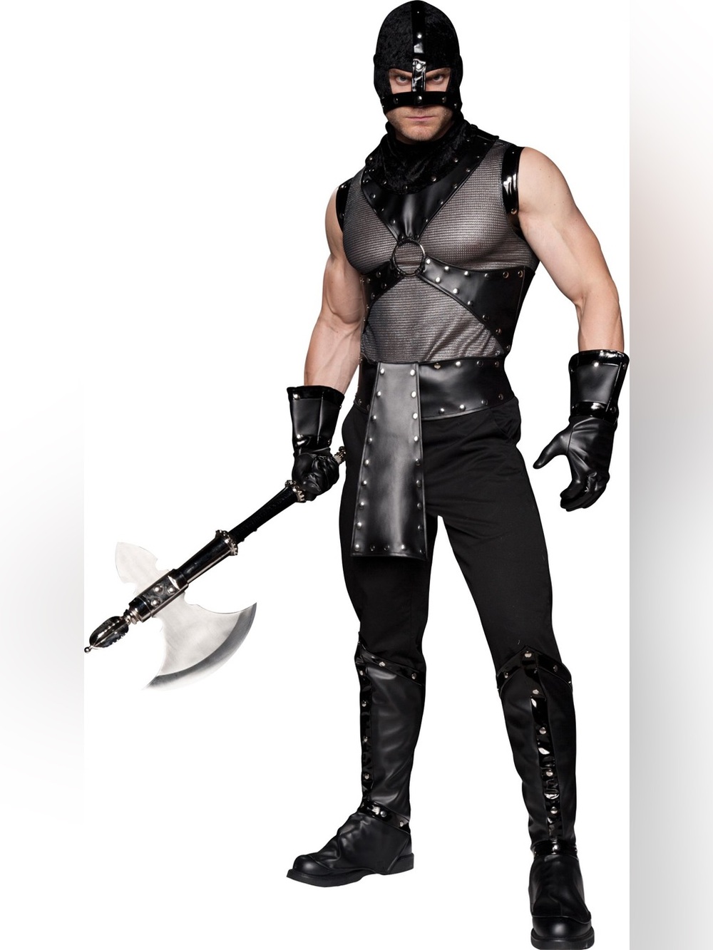 Mens Black Medieval Warrior Costume Harness Goth Executioner Cosplay Gladiator L